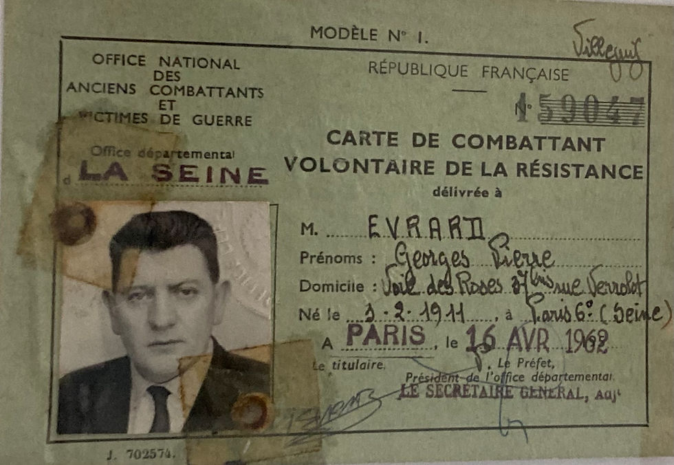 Carte de Combattant volontaire de la résistance attribuée à Georges Evrard le 16 Avril 1962