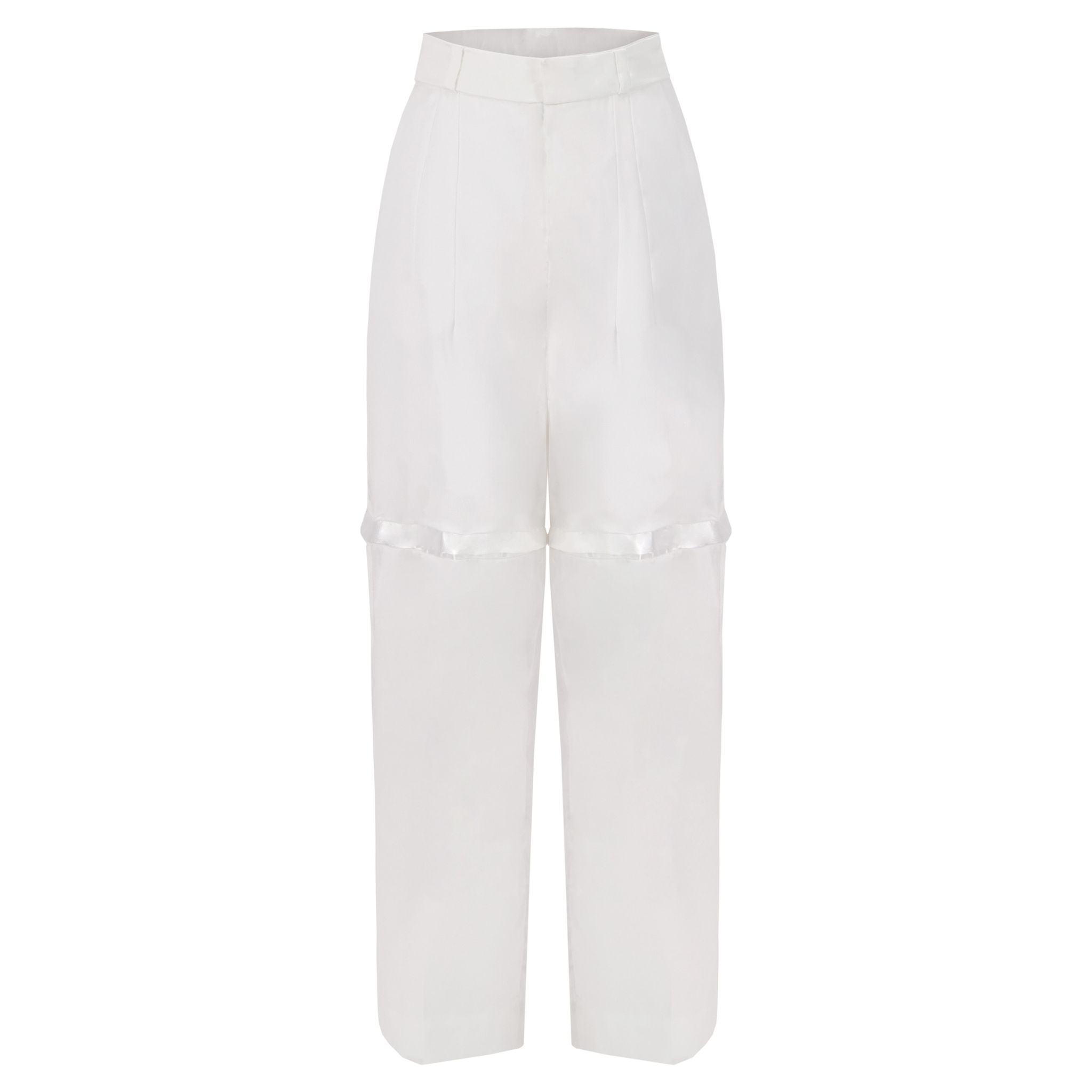 Designer white convertible trouser shorts front view