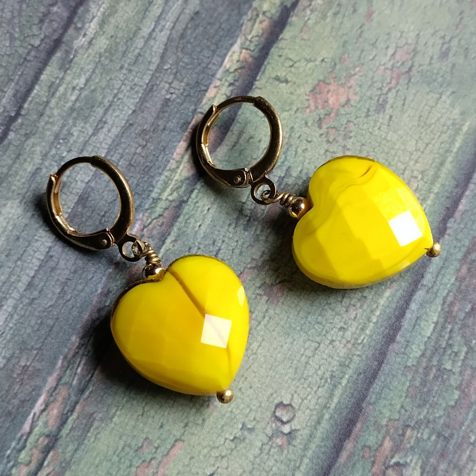 Thumbnail: Heart of Glass earrings. Brass and Glass