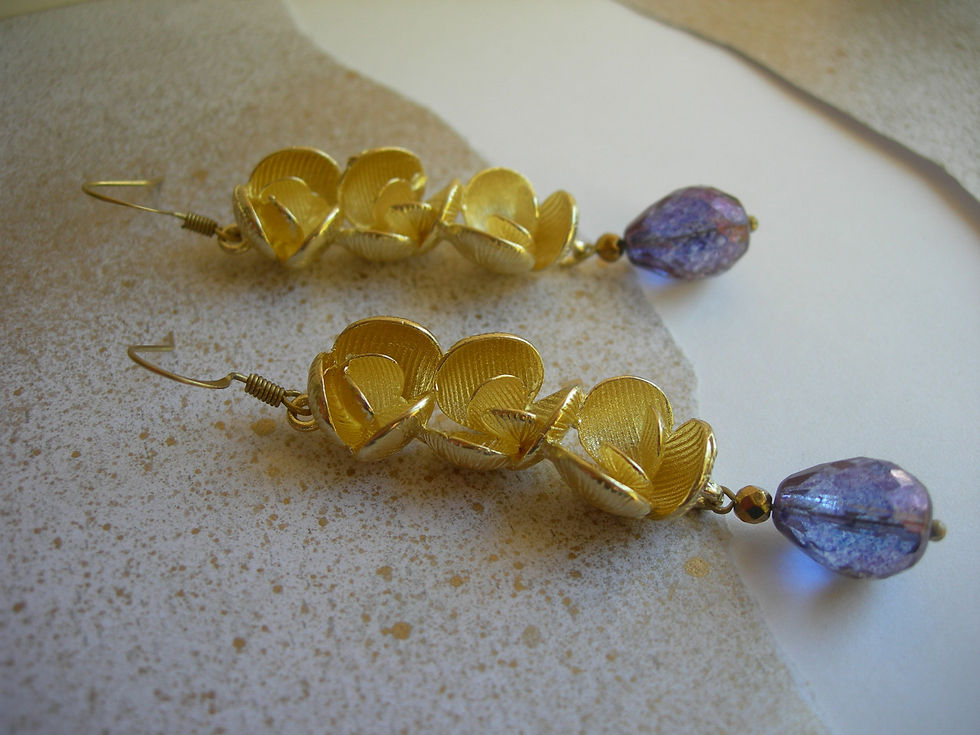 Thumbnail: Peonies earrings. Brass and glass