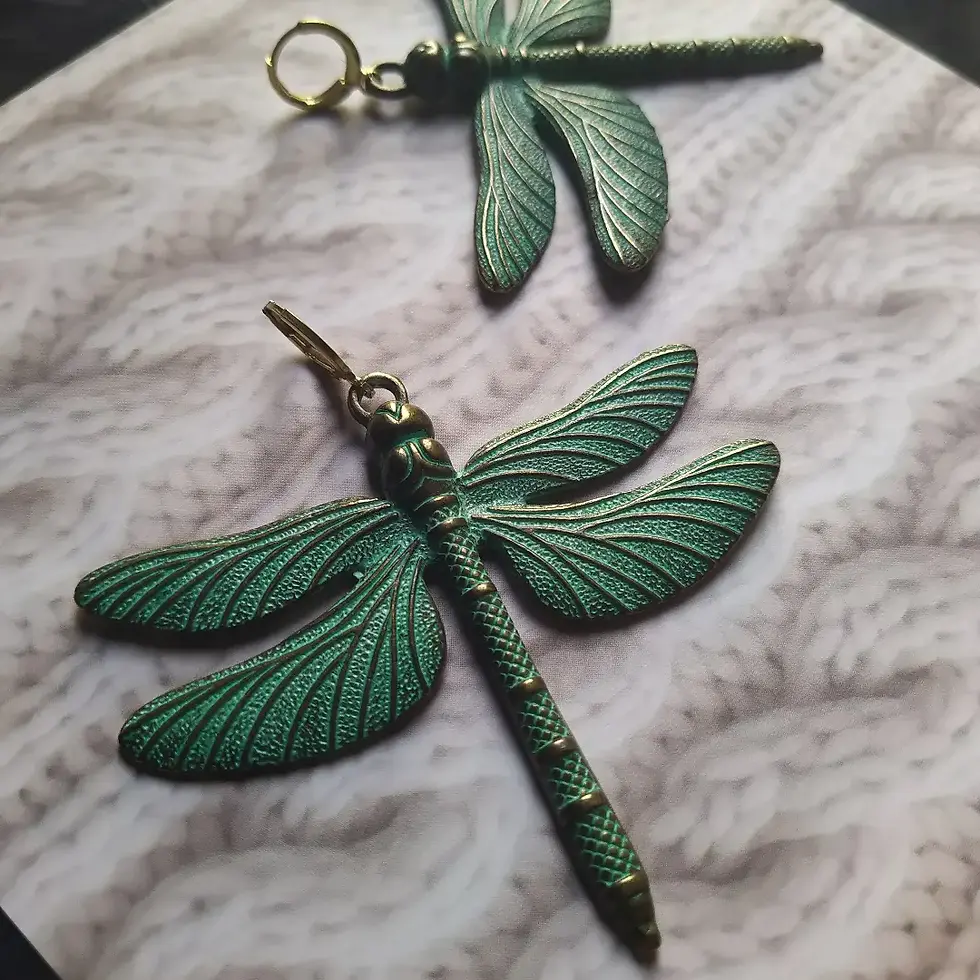 Thumbnail: Large Dragonfly earrings. Brass