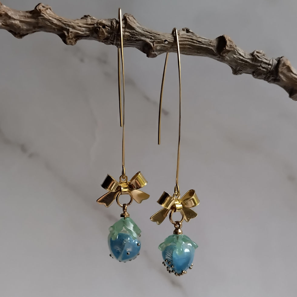 Thumbnail: Bow & Berry earrings. Brass and Acrylic bead