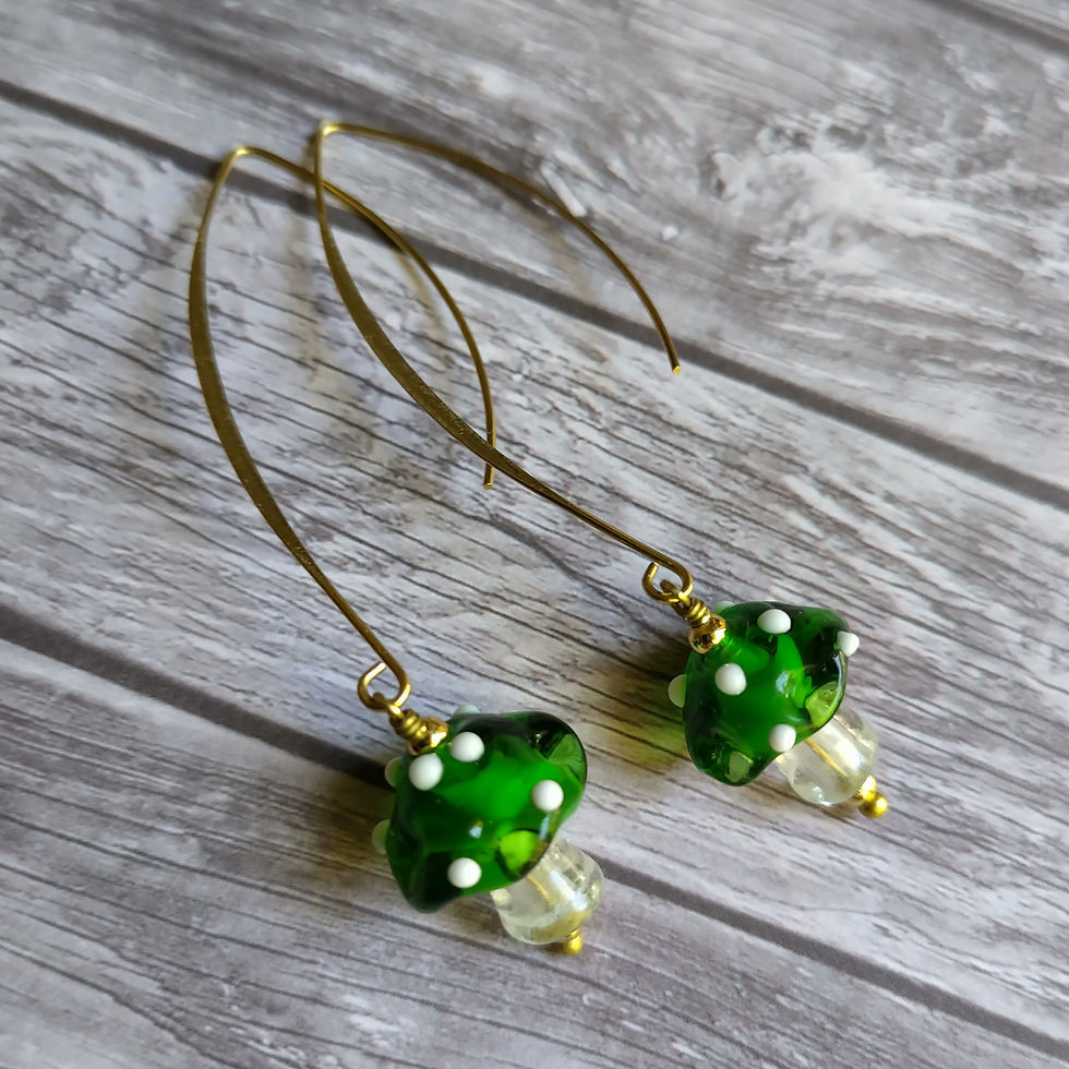 Thumbnail: Mushroom Earrings. Brass and Glass