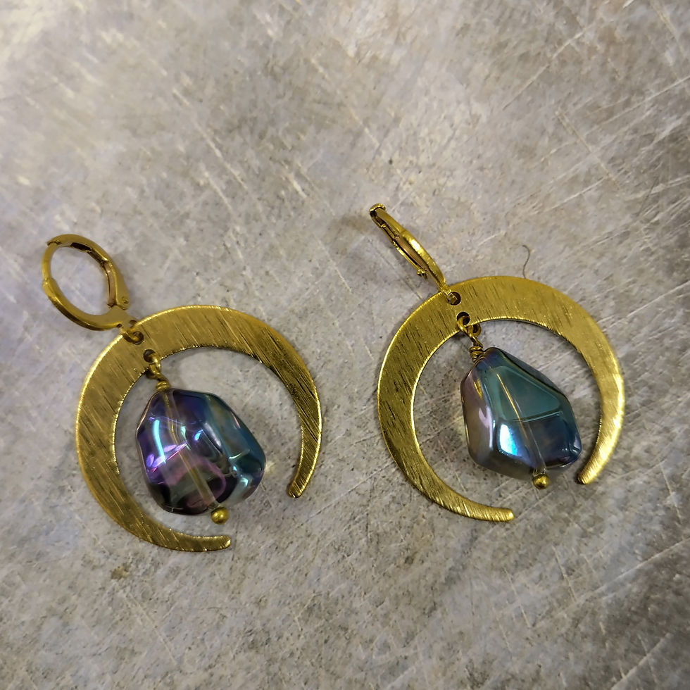 Thumbnail: Moon Horns earrings. Brass and Glass