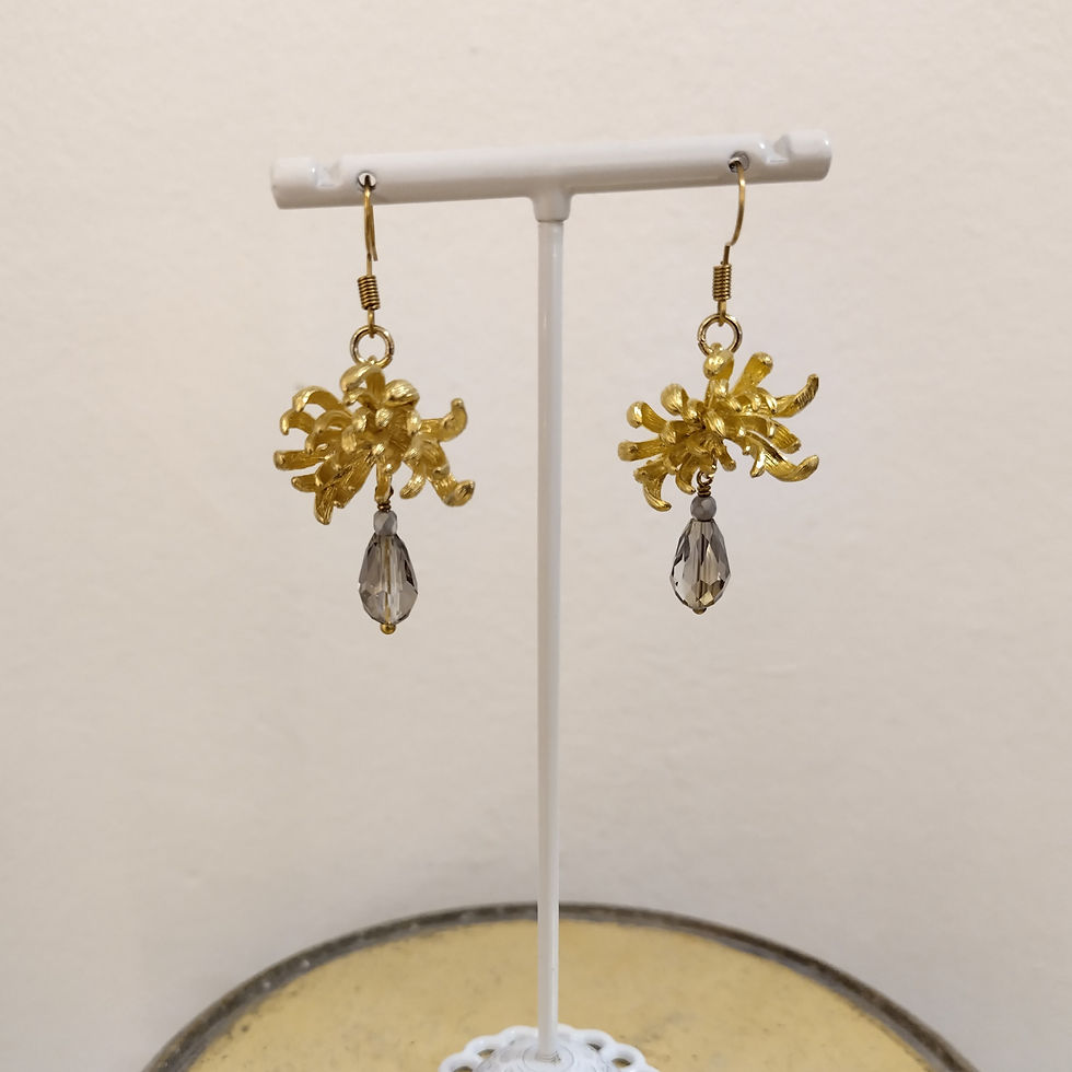 Thumbnail: Chrysanthemum earrings. Brass and glass
