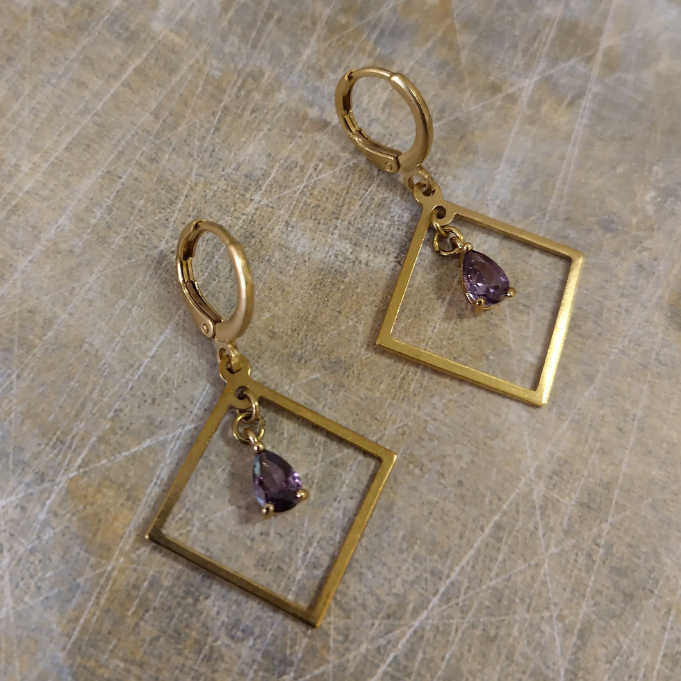 Thumbnail: Drop in Rhombus earrings. Brass and glass