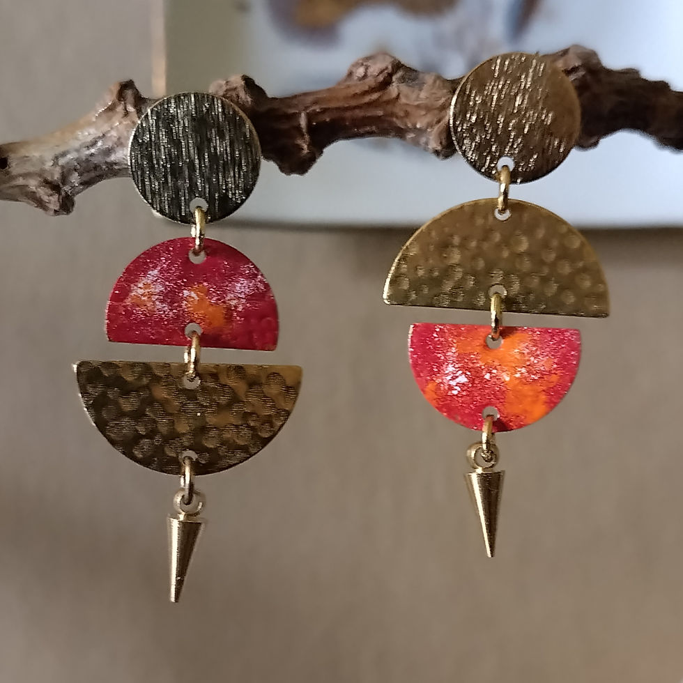 Thumbnail: Opposite Attracts earrings. Enamel on brass