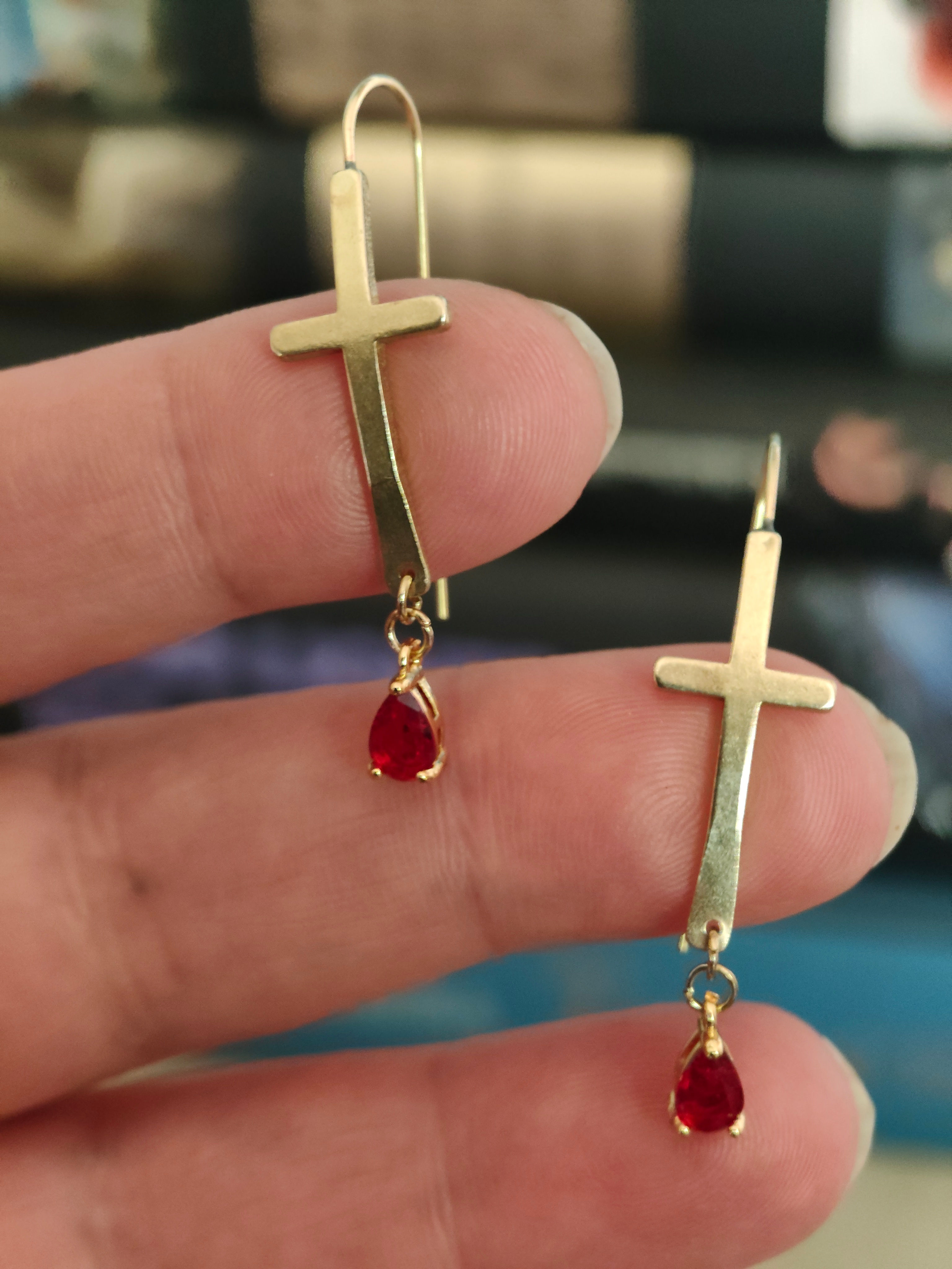 Cross earrings. Brass