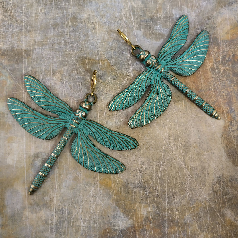 Thumbnail: Large Dragonfly earrings. Brass