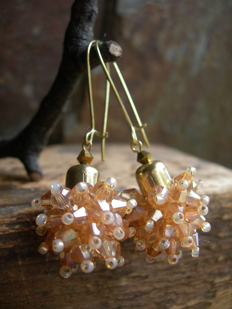 Thumbnail: Dandelion earrings. Brass and glass