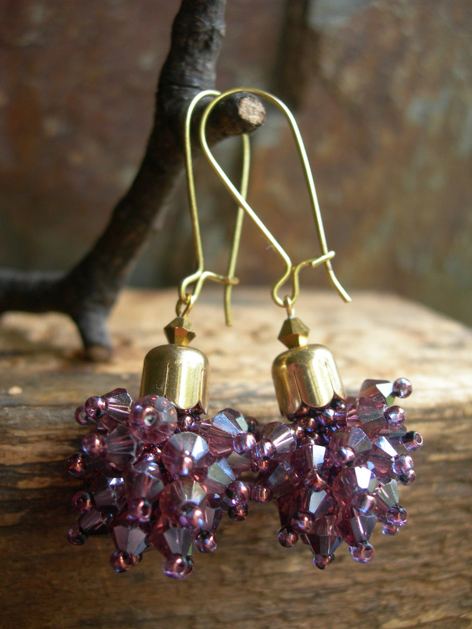 Thumbnail: Dandelion earrings. Brass and glass