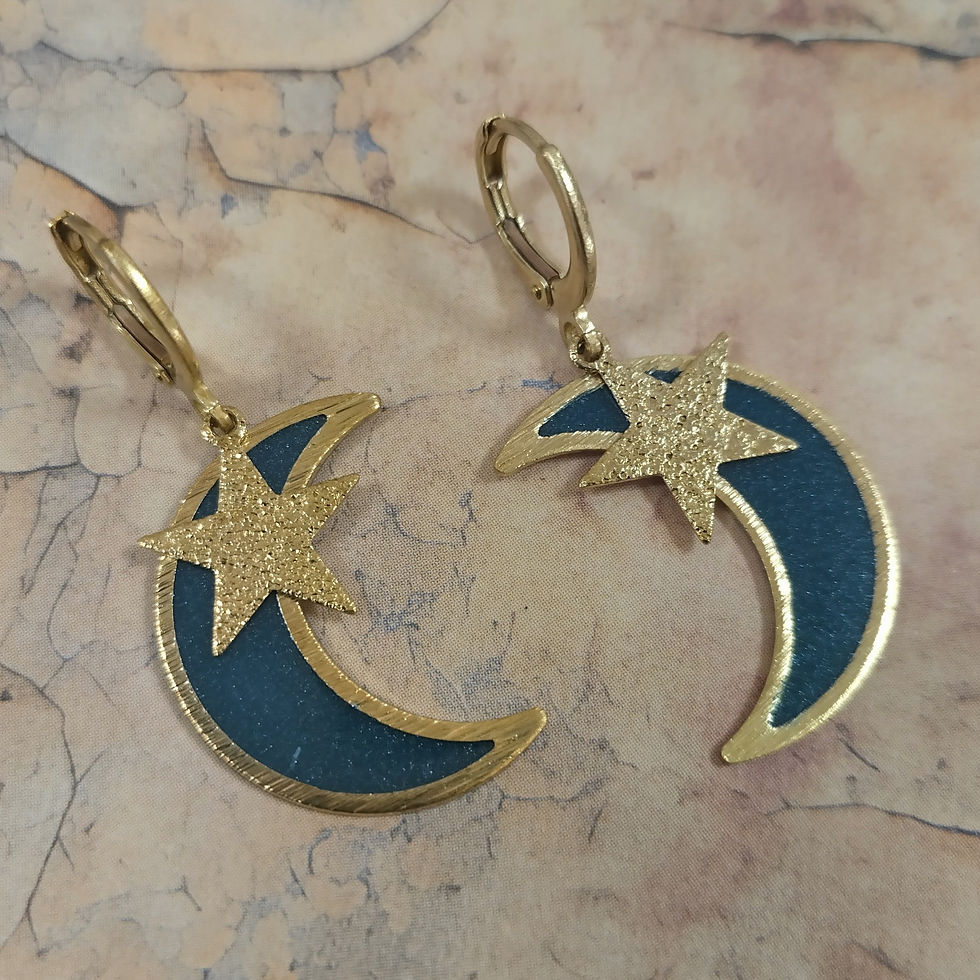Thumbnail: Crescent Moon earrings. Brass and Resin