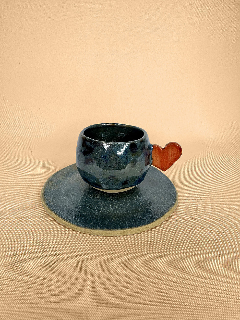 Miniatura: Aconchego - Xicara de café alça coração P com pires azul piscina