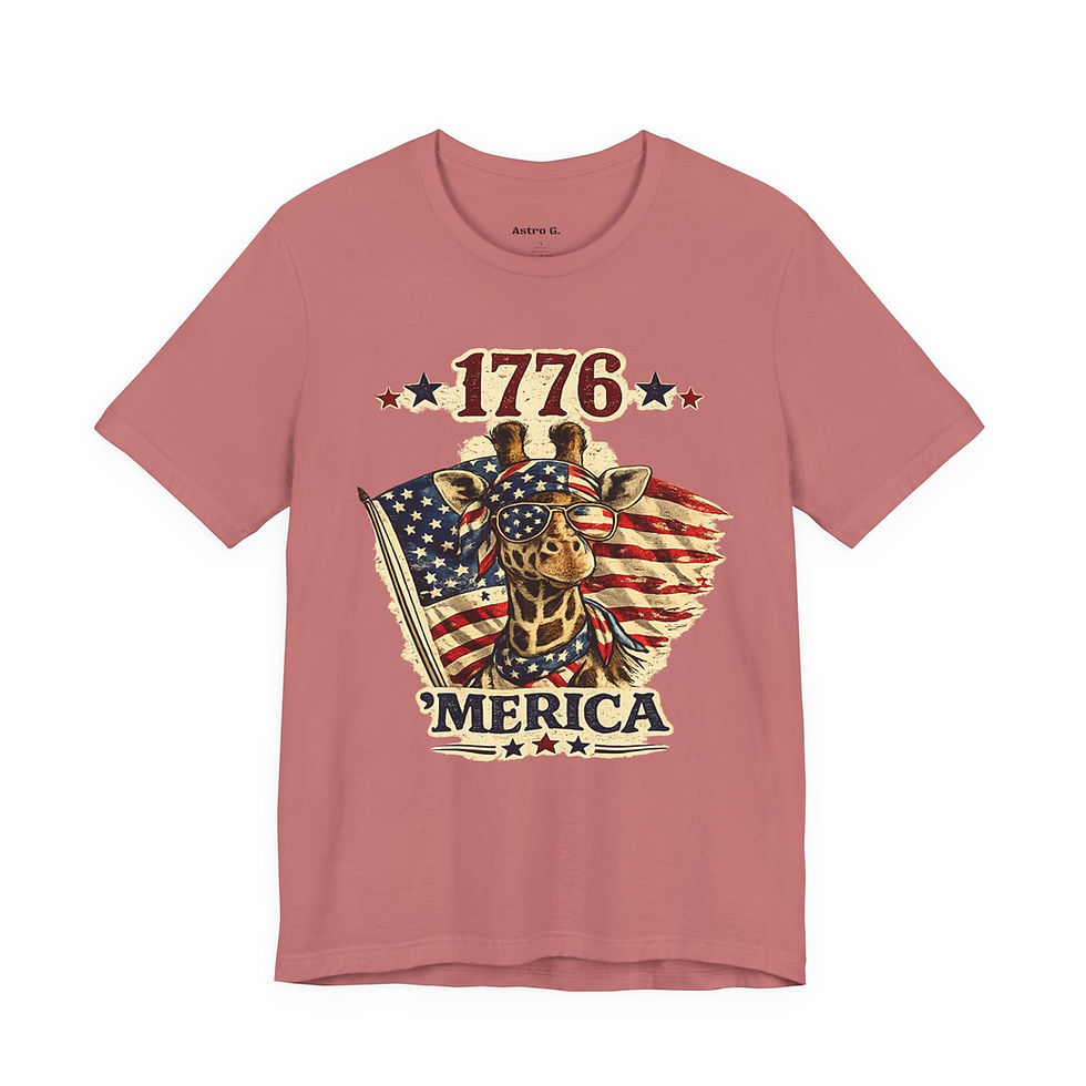 Thumbnail: 1776 Merica Giraffe with American Flag T-Shirt | Patriotic USA Tee
