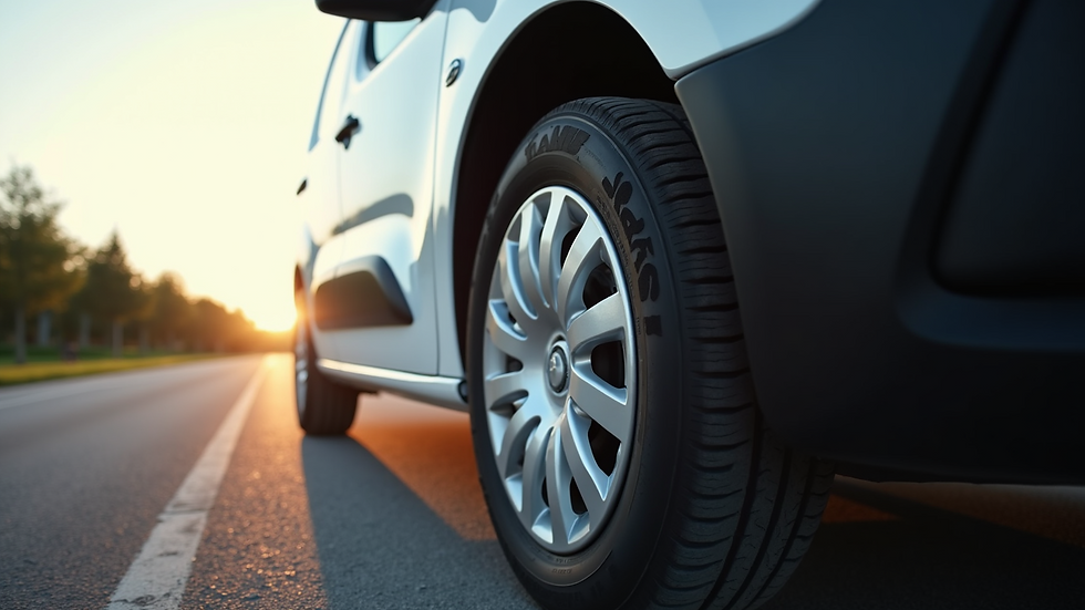 Close-up view of a Citroen Berlingo with new tyres fitted