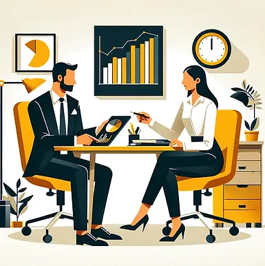 DALL·E 2024-03-06 19.09.05 - Illustrate a flat 2D clip art showing a productive meeting be