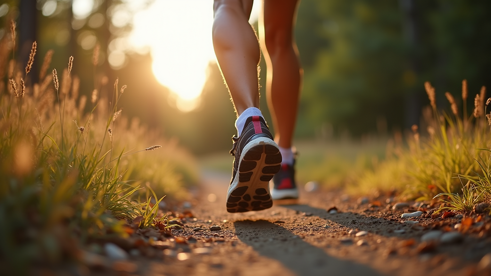 Close-up view of a runner's feet on a trail