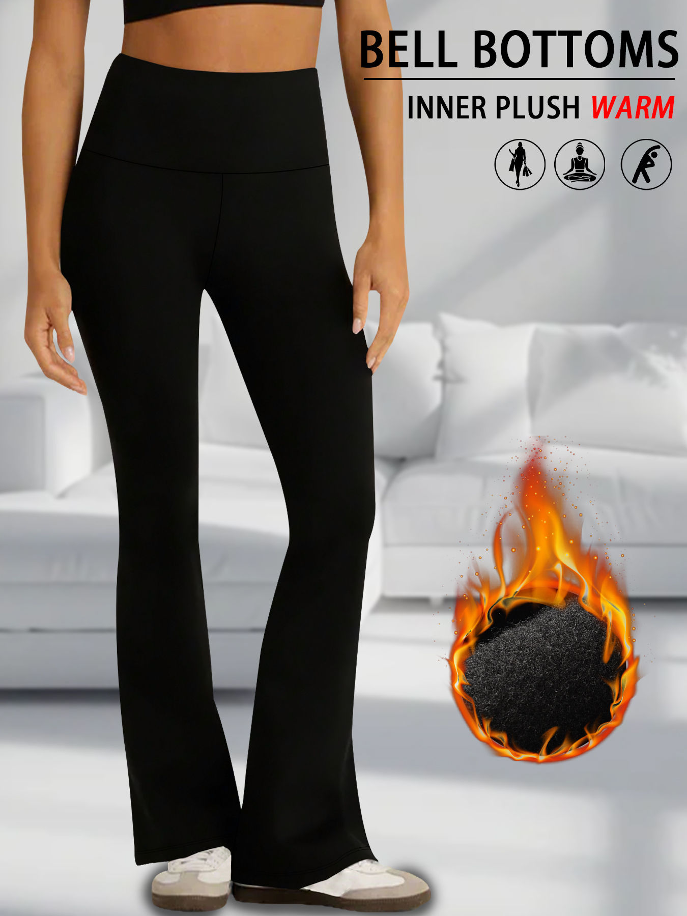 Women's Super Soft High Waisted Fleece Flare Leggings Tummy Control Soft Bootleg