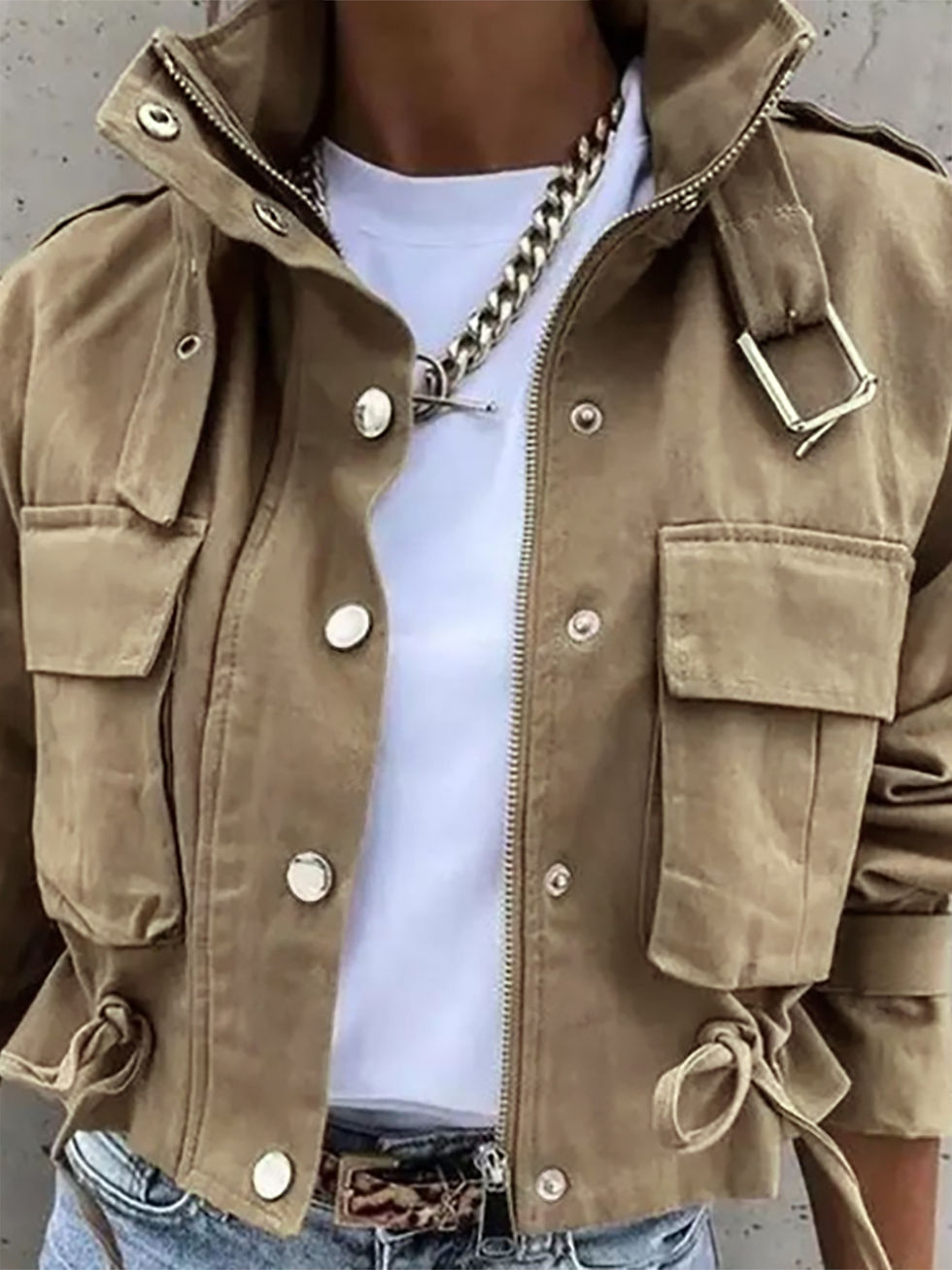 Thumbnail: 2026 New Arrival Women's Anorak Jacket Long Sleeve Button Down Crop Top with Adj