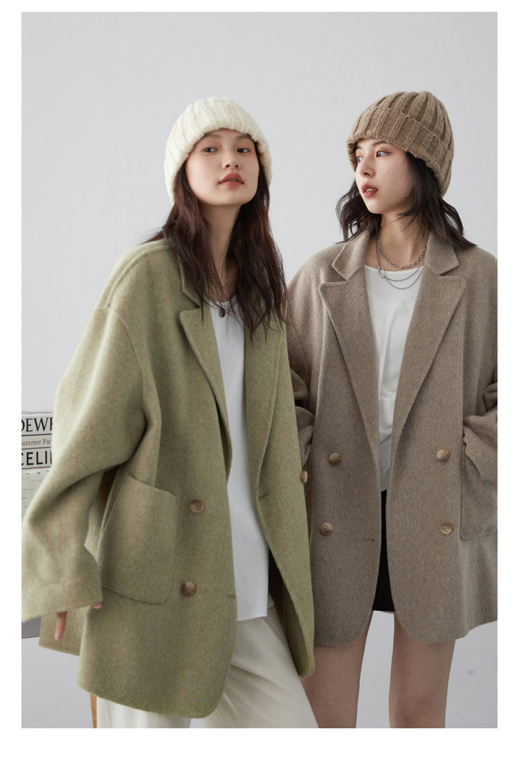 Thumbnail: CHIC VEN Women's Woolen Coats Loose Casual Double Breasted Retro Double-sided Ja