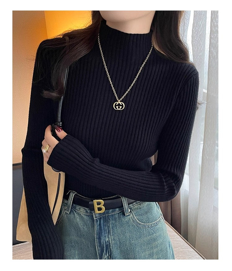 Thumbnail: Solid Color Slim Tops Chic Autumn Winter 2026 Pullovers Women Long Sleeve Casual