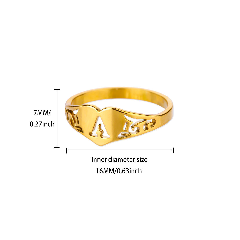 Thumbnail: Fashion Hollow Initial Letter Heart Rings For Women Gold Color Stainless Steel A