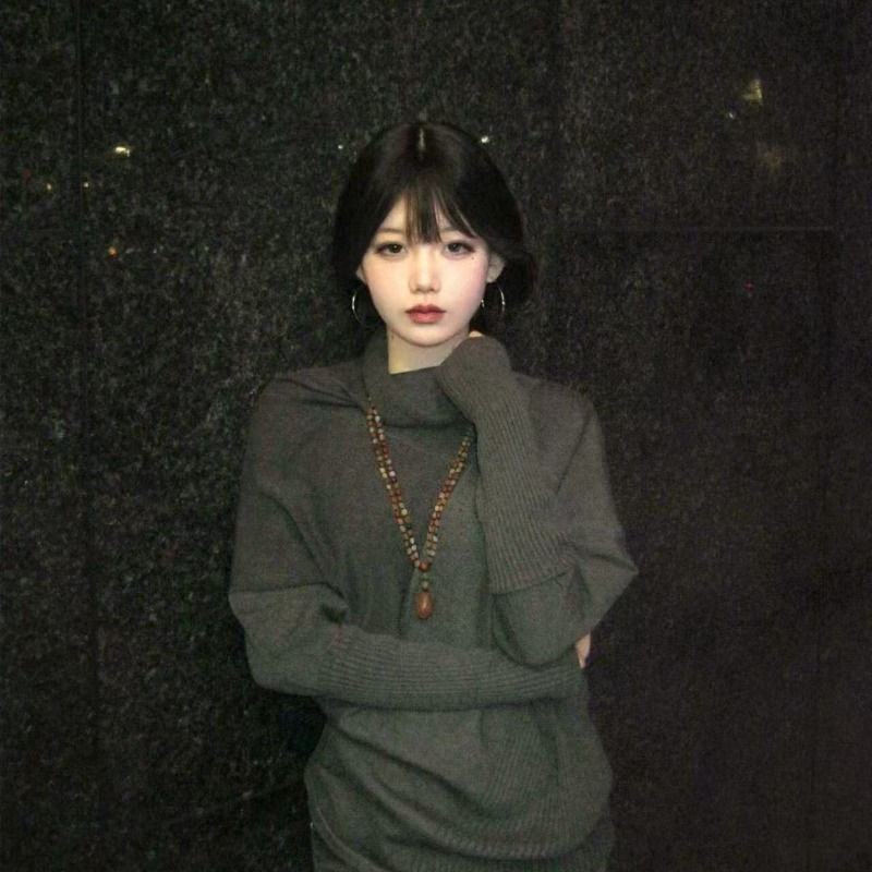Y2k Irregular Batwing Sleeve Patchwork Pullovers Autumn Winter Lazy Knitted Swea