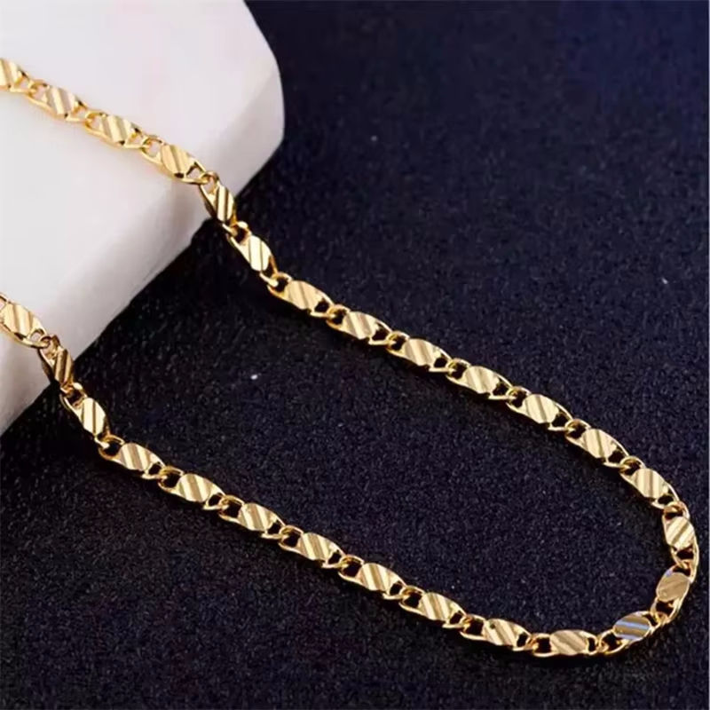 Thumbnail: Fashion 18K Gold Necklace 2MM 16/18/20/22/24/26/28/30 Inch Side Chain Necklace F