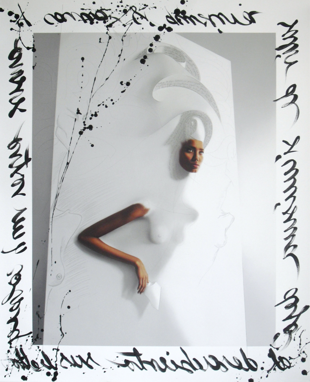 Black Girl melting in origami head