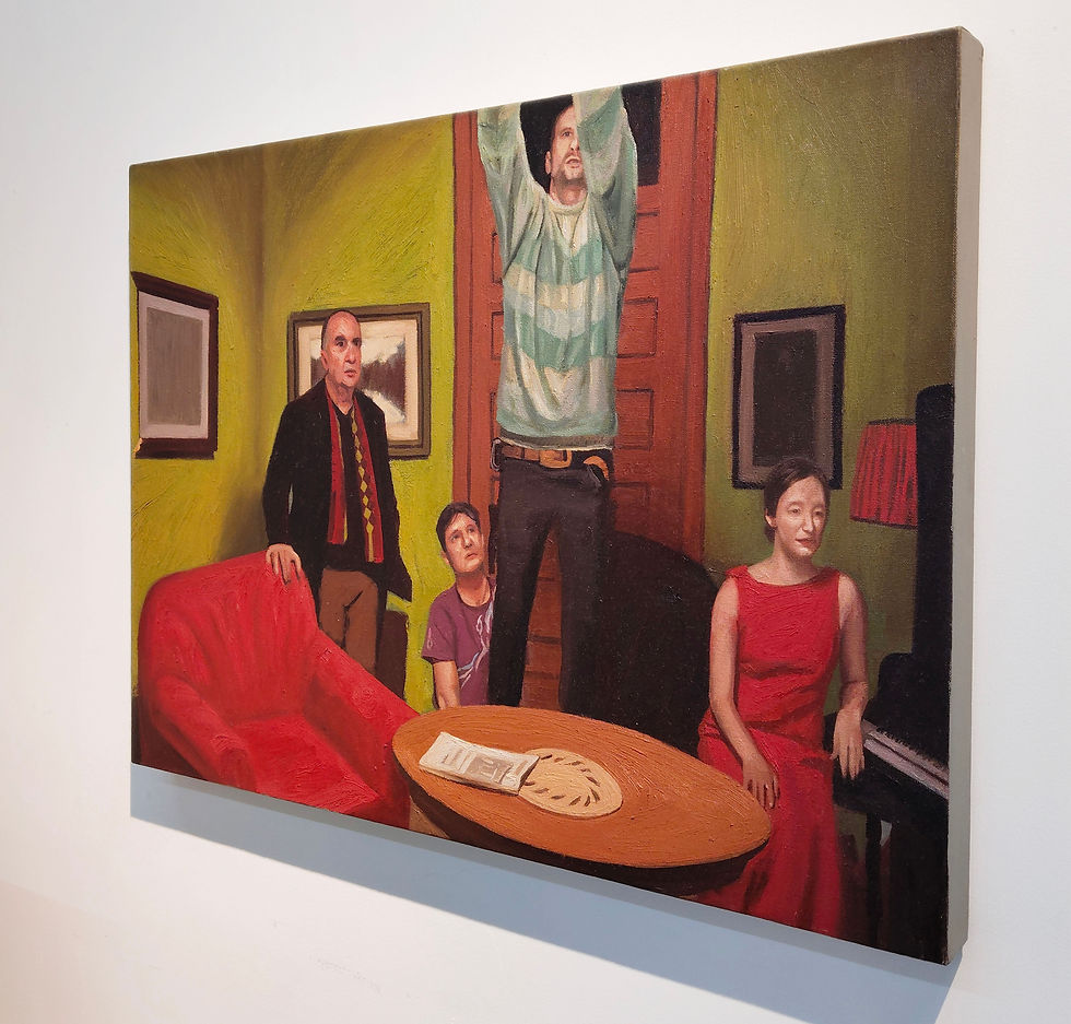 Thumbnail: Jose Ricardo Contreras Oil on canvas Painting figurative interiors woman meeting men table
