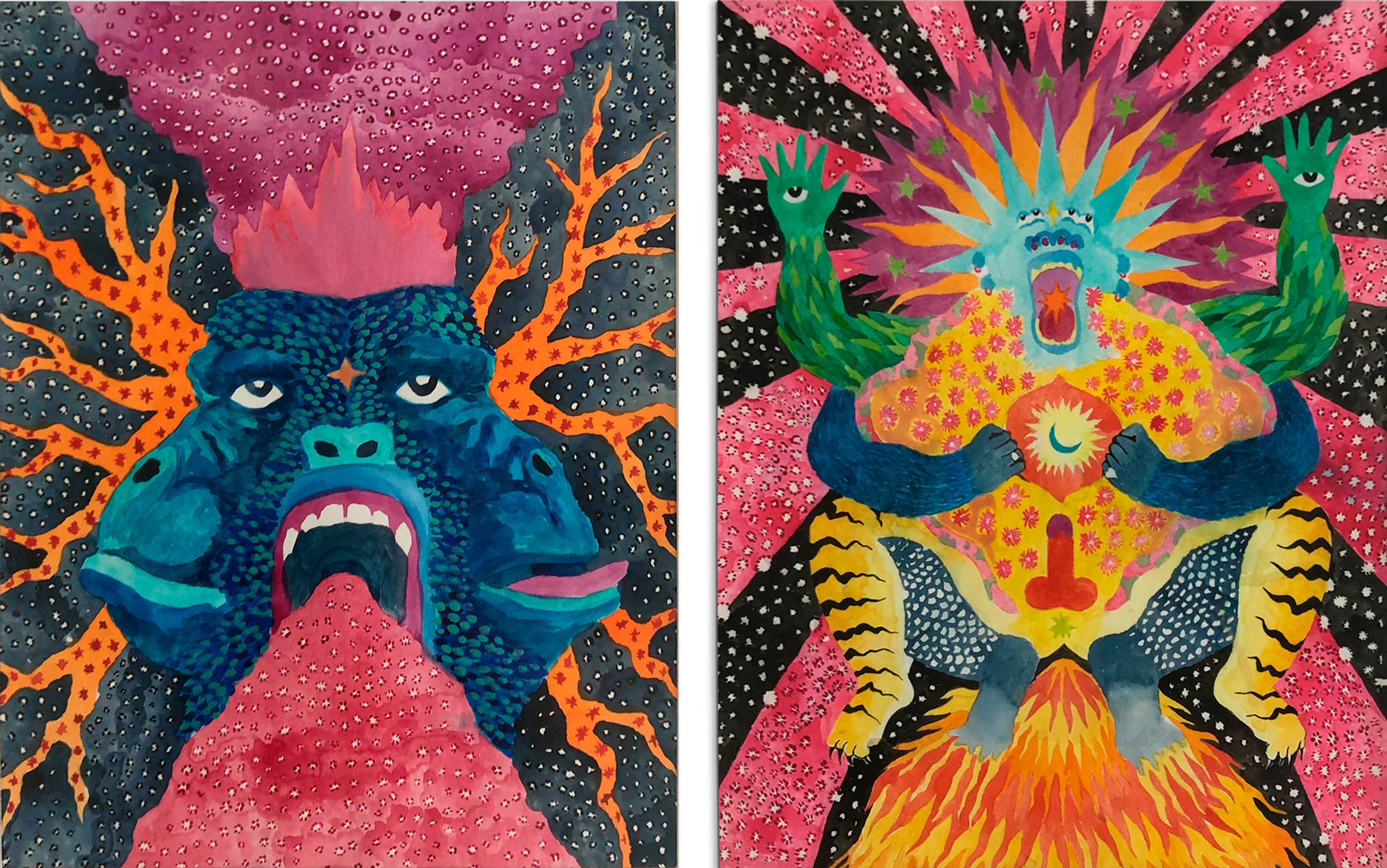 Trinidad and Hacerle el Amor a la Vida (small)  Tahuanty Jacanamijoy  works on paper abstract figurative color