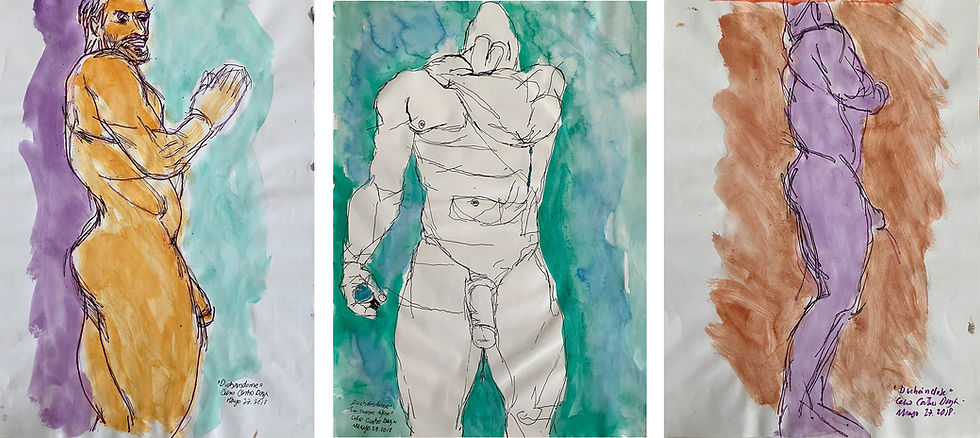 Watercolors Celso Castro male nudes figurative works on paper mens contemporary