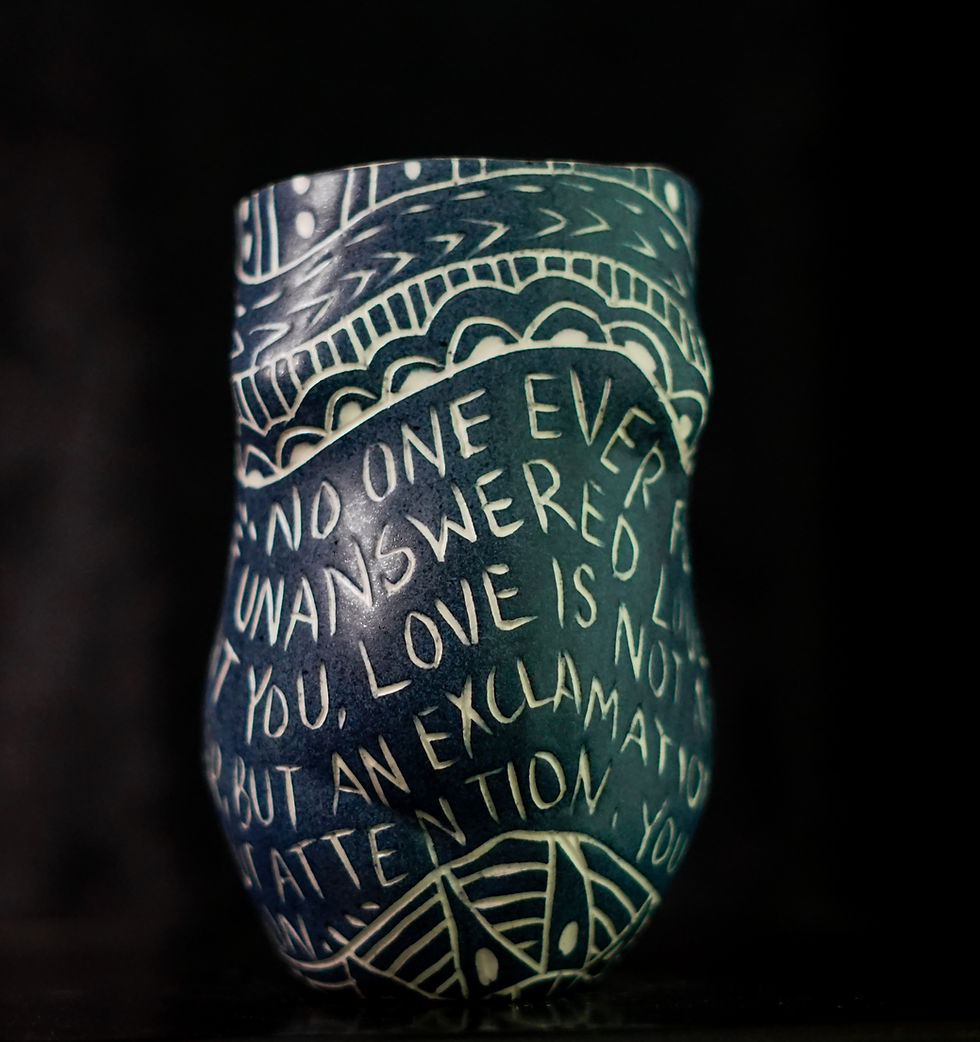 Thumbnail: Porcelain Cup with Sgraffito Detailing Alex Hodge, design, sculpture, abstract, figurative, text