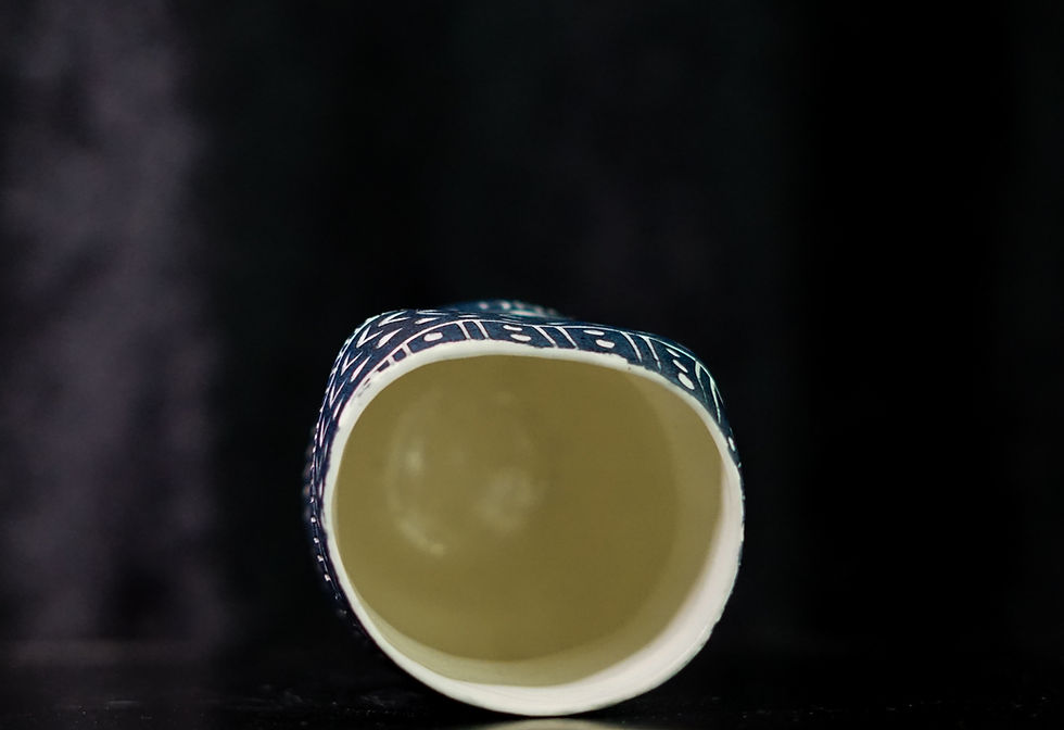 Thumbnail: Porcelain Cup with Sgraffito Detailing_Alex Hodge, design, sculpture, abstract, figurative, text