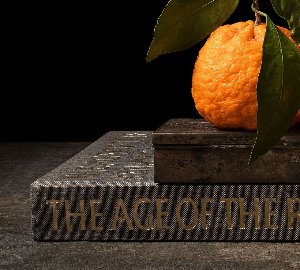 Mandarinas con libro. From the bodegones series, Dora Franco, Still life, color Photography, contemporary art