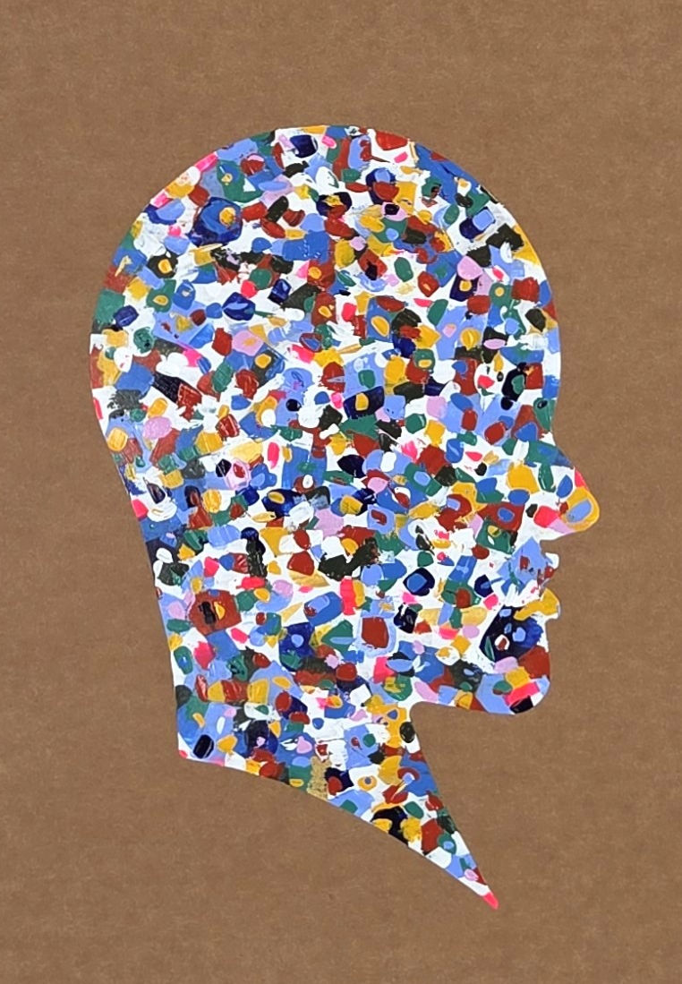 Almo Acrylic paint on cellulose leather figurative abstract color portrait painting