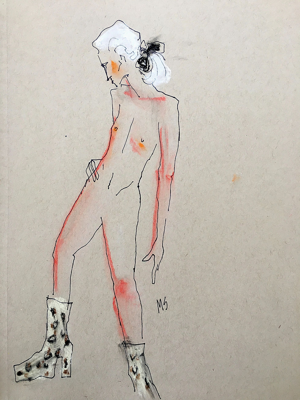 Louis XV Tries on Shoes from Norma Kamali's Fall 2021 Collection_2021_Manuel Santelices drawings works on paper fashion