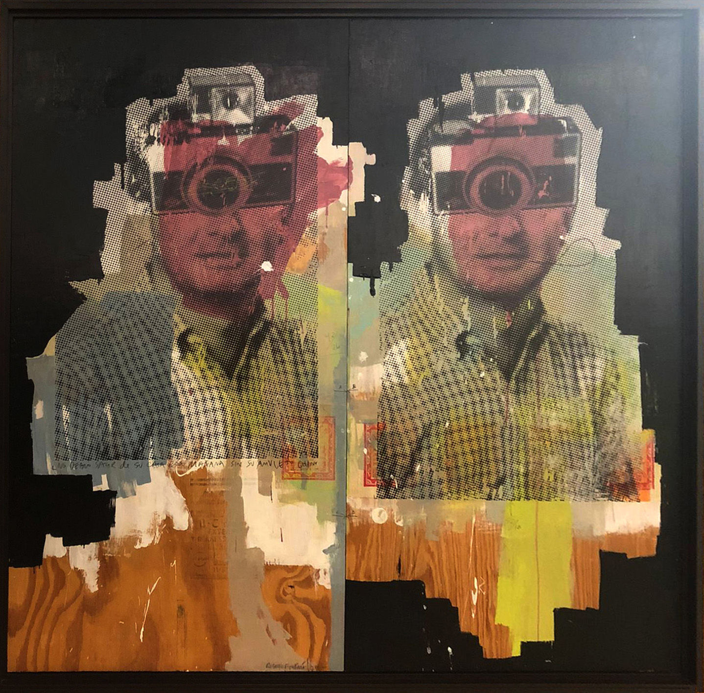 Roberto Fonfria mix media abstract contemporary figurative couple pop wood camera