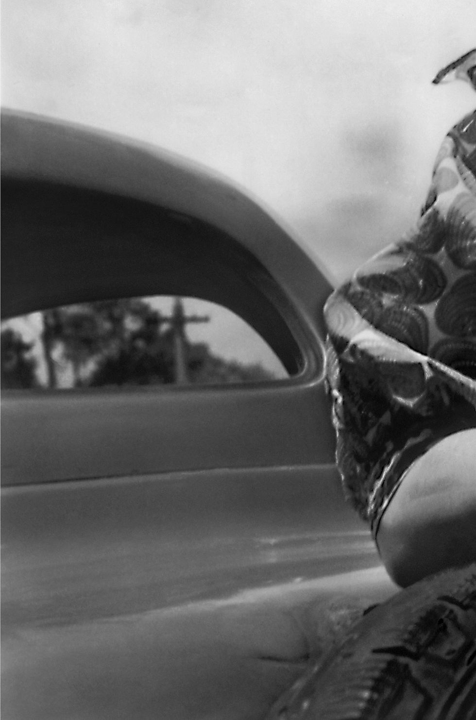 Frida with the car, Coyoacan, 1941, 2025  Print on Moab Juniper Baryta Rag 305gr Paper  Black and white photography