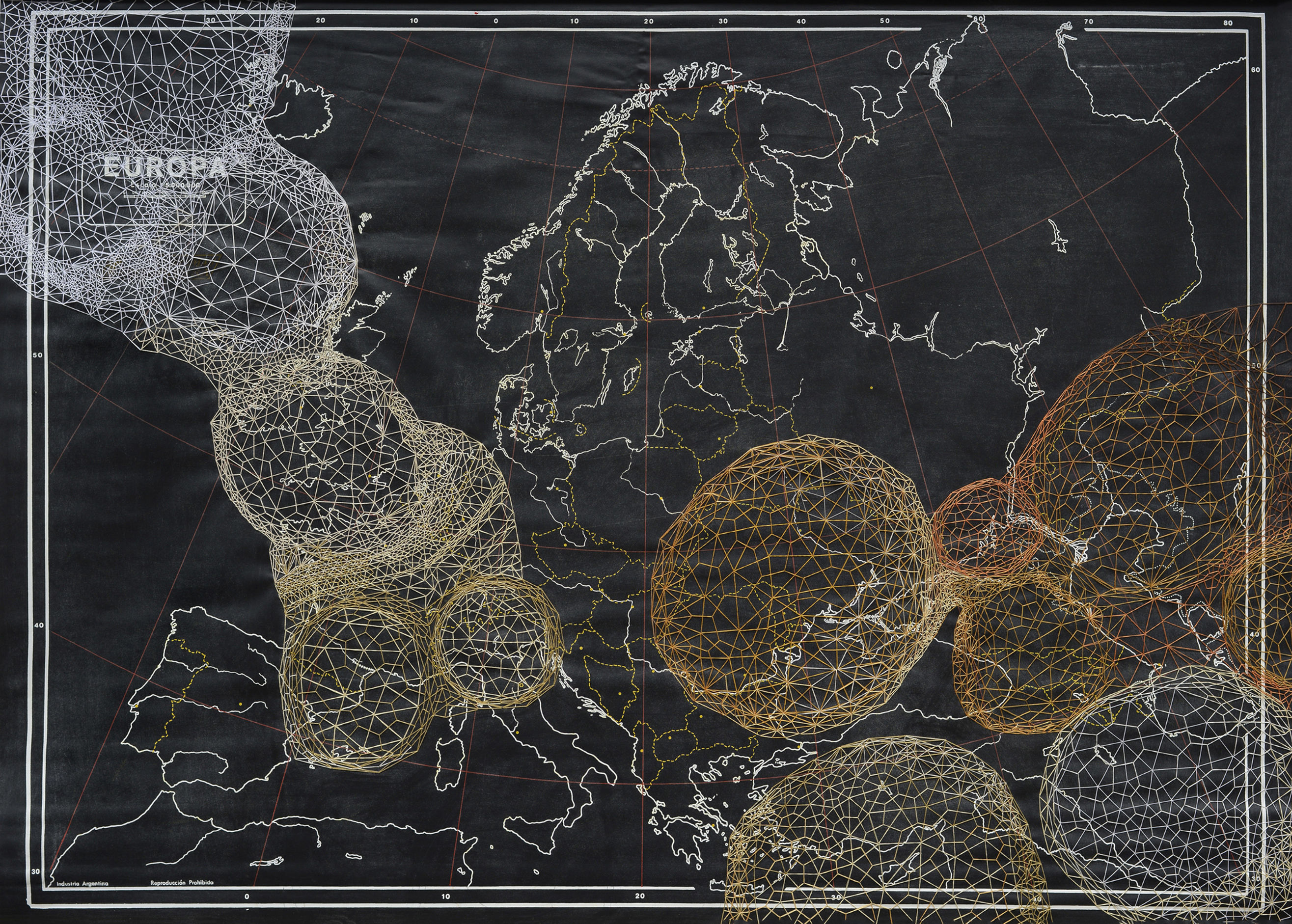 Hand Embroidery on paper Cartographies Ana Seggiaro maps europe textile art europe