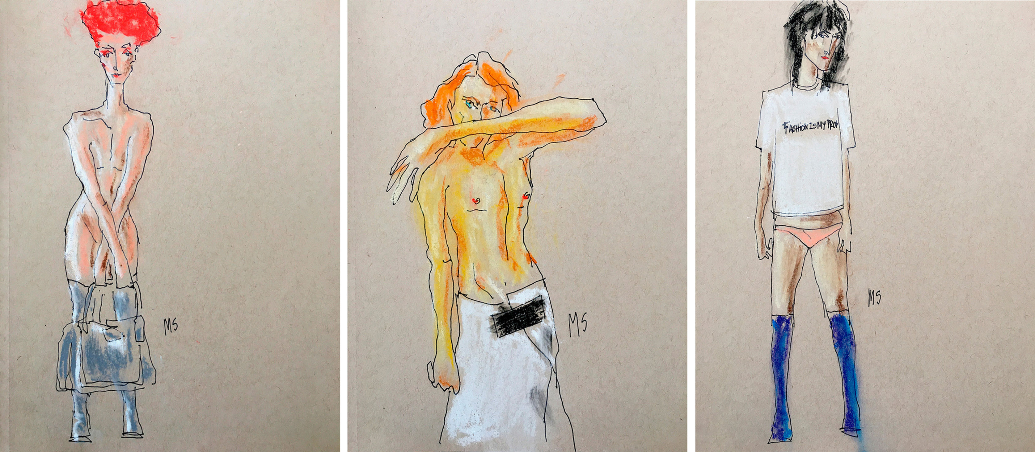 Manuel Santelices drawings Ink pen and watercolor fashion Contemporary art