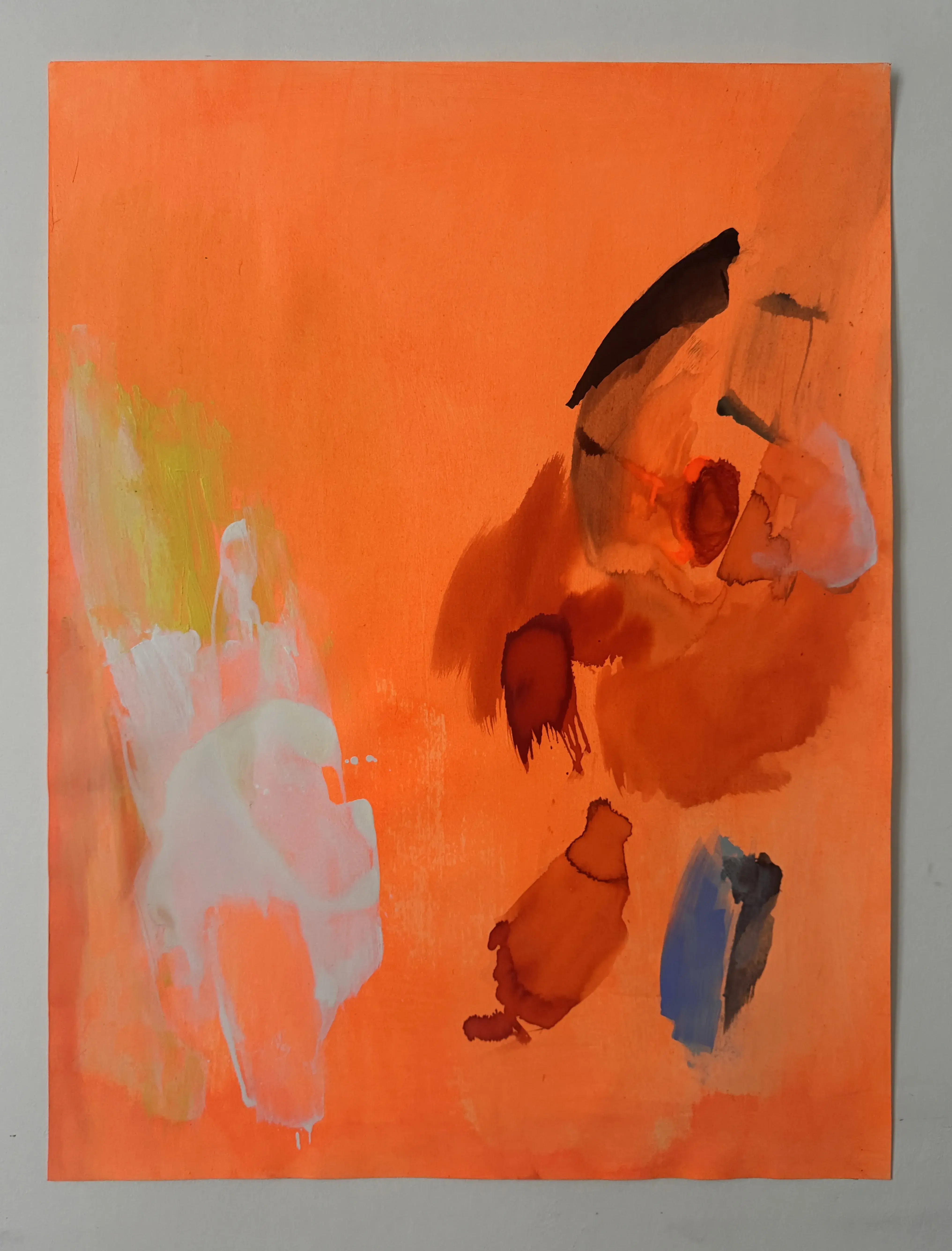 Original abstract expressionist painting Intervals n27 by Rosario Briones featuring warm orange background tones