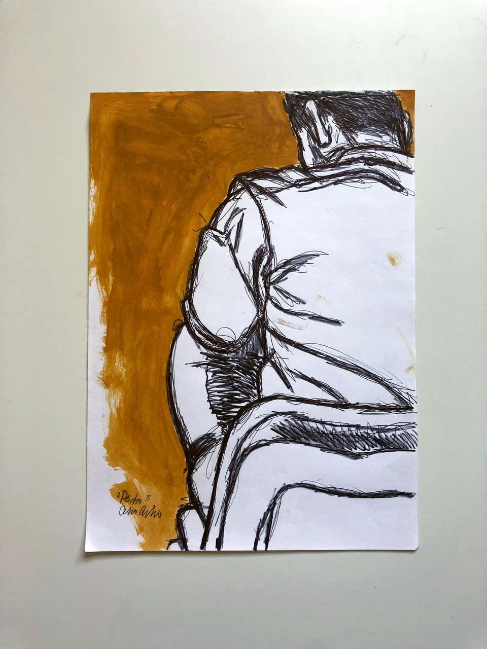 Watercolor and ink on archival paper Celso Castro male figurative back