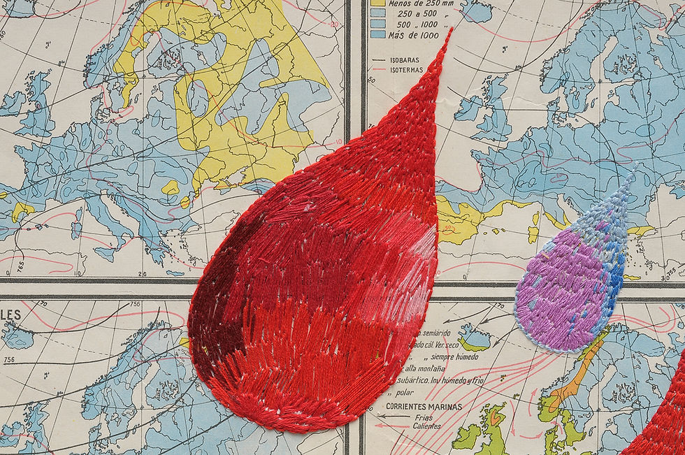 Thumbnail: Hand Embroidery on paper. Cartografies Ana Seggiaro maps mixed media textile art