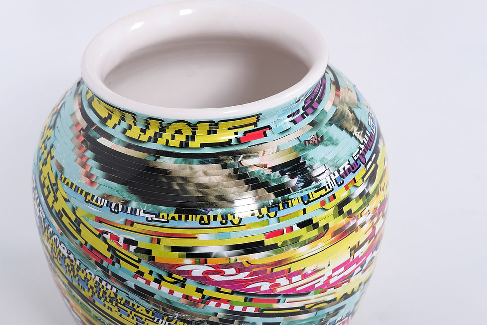Thumbnail: Jjirasi Vase, Ceramic, PVC Sticker and Resin, sculptures vessel design sculpture