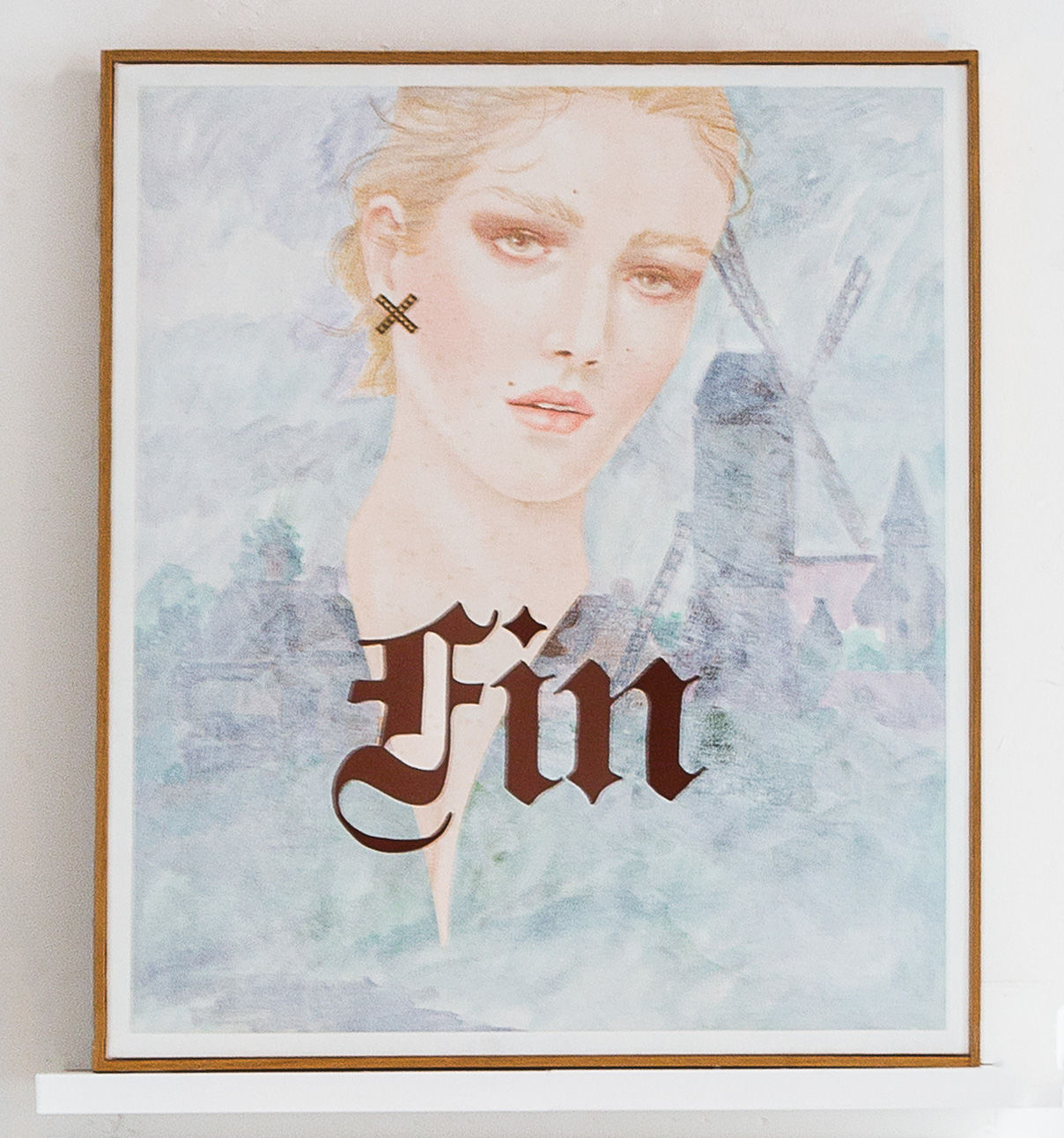 Windmill at Knokke, Caran d'ache, Acrylic on Canvas, Framed, 2014, Alan reid