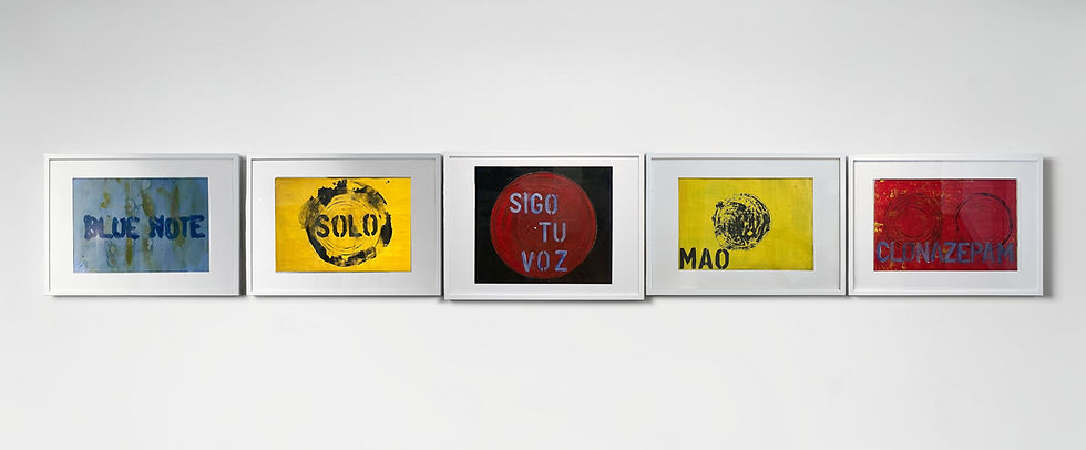 Sergio Bazan works on paper acrylic paint abstract text contemporary music