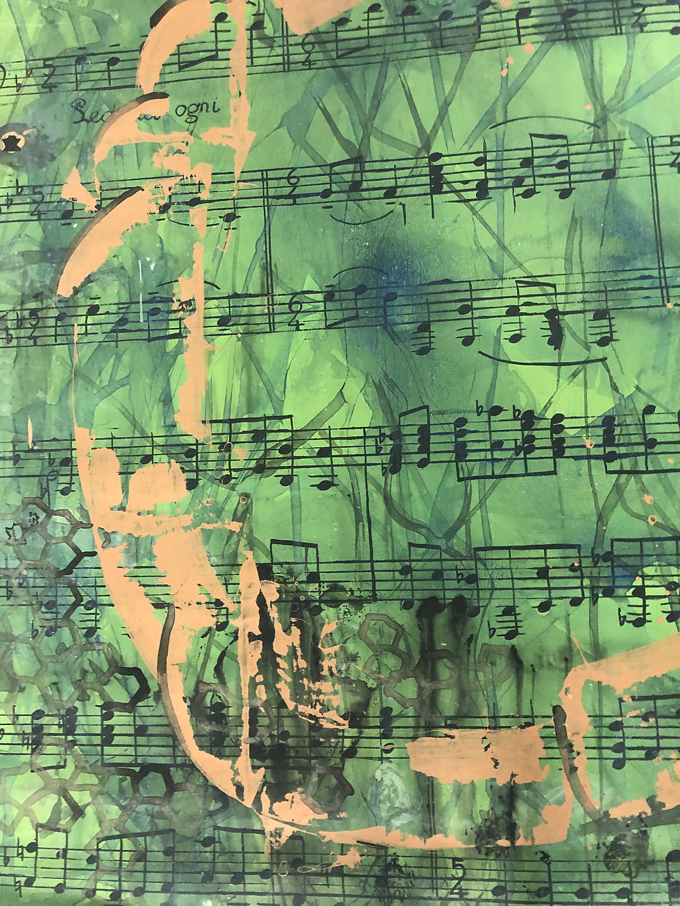 Thumbnail: Promenade, mixed media painting Sergio Bazan abstract painting music contemporary oil con canvas