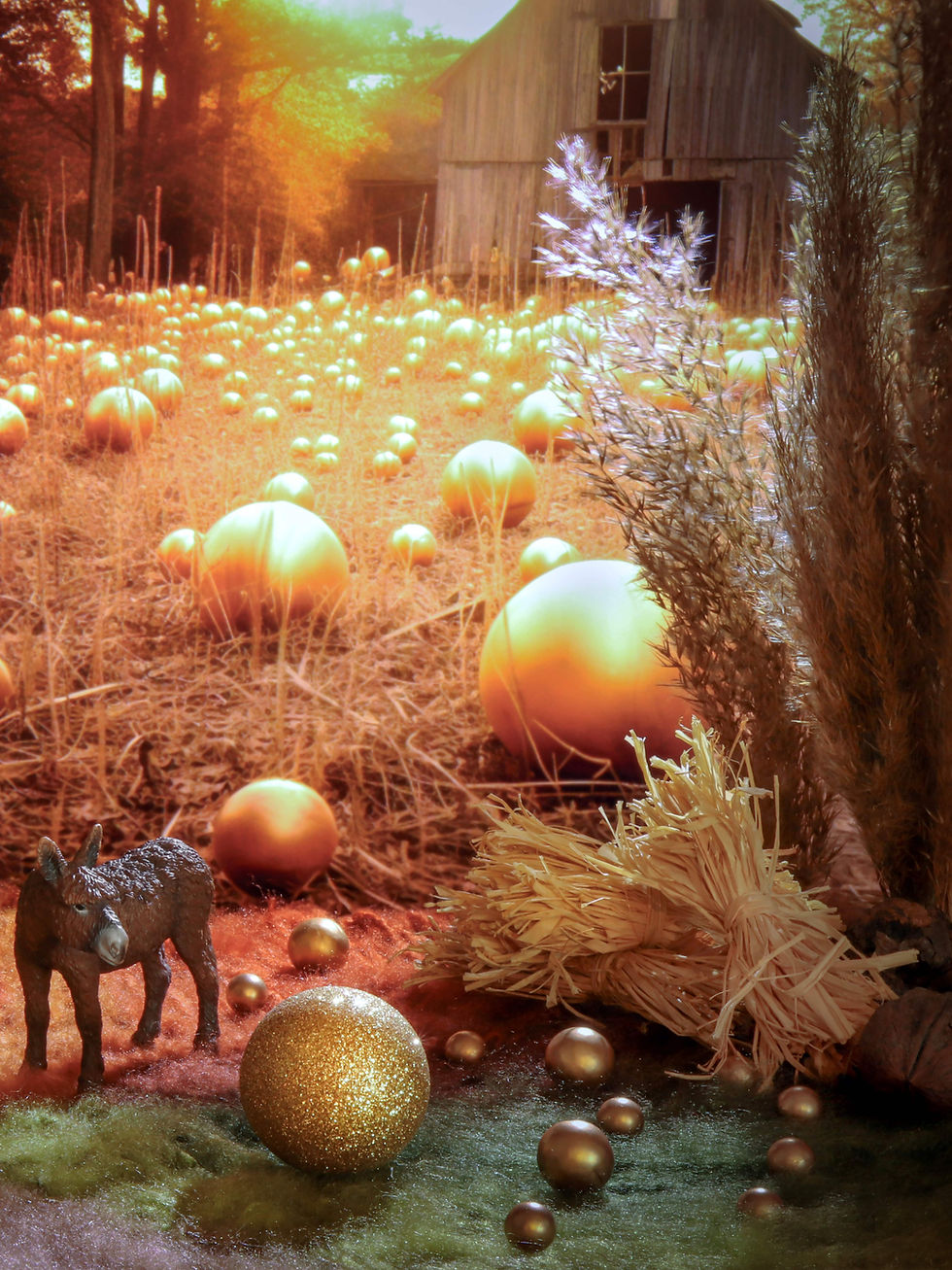 Thumbnail: Rhythmic arrangement of toy donkey figurines in realistic miniature setting, 2024