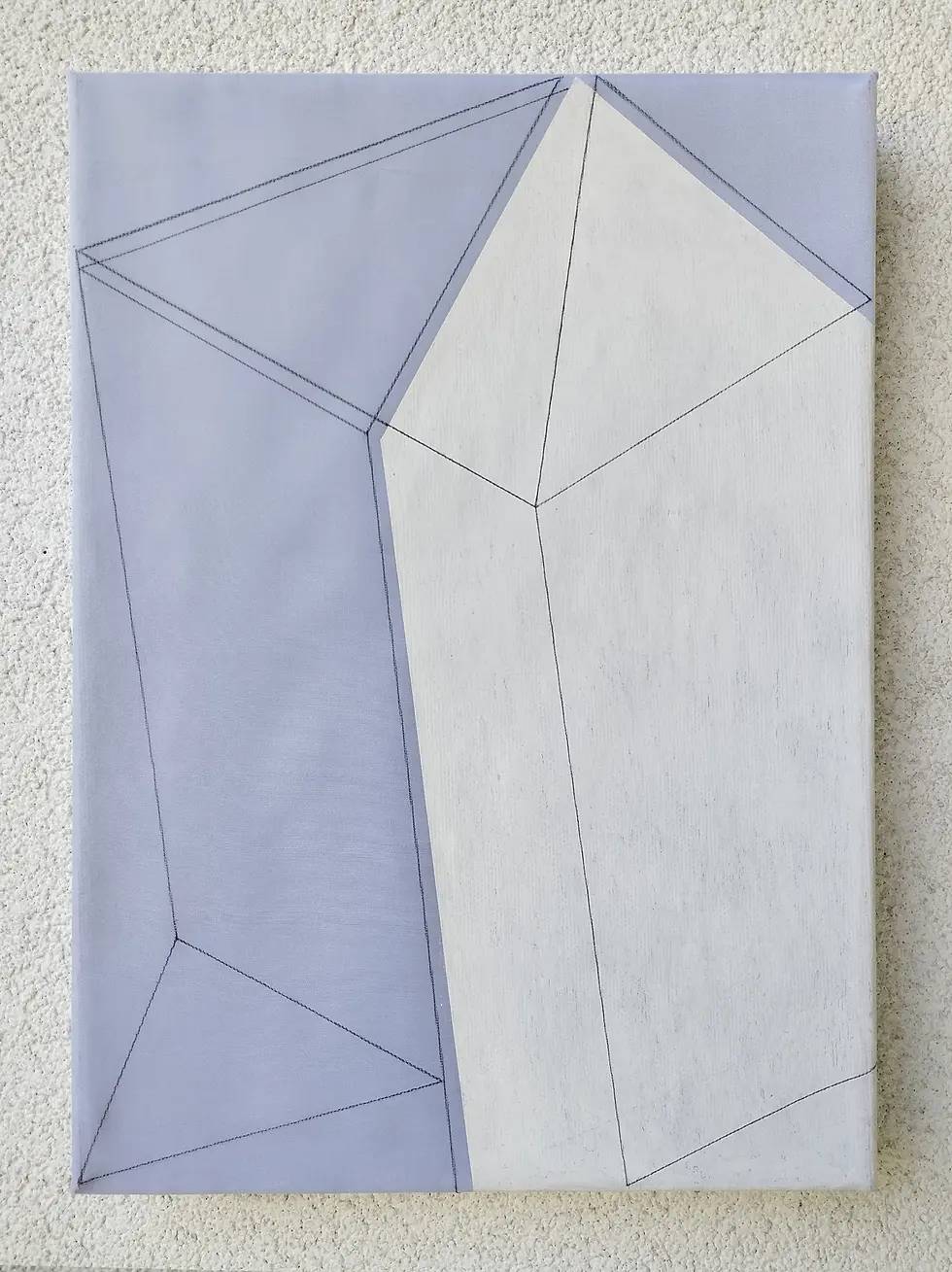 Thumbnail: Image of Achromatic variation 3. Featuring a elements made with white oil pastel, gray-blue acrylic